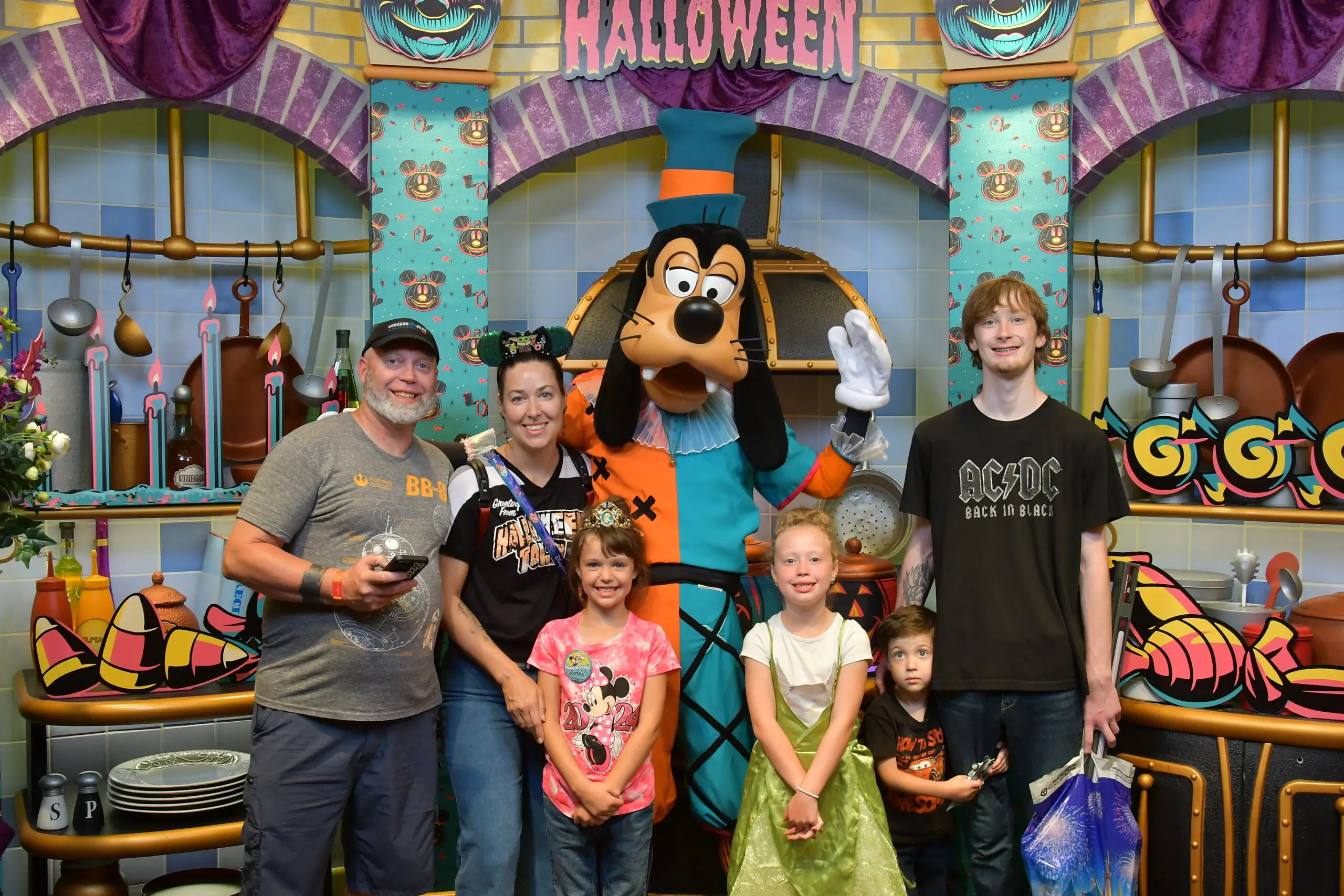 Family at Goofy's Kitchen at Disneyland REsort - Anaheim California.