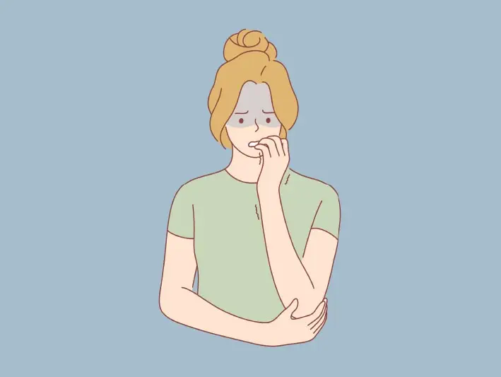 Freeze and image of an anxious female